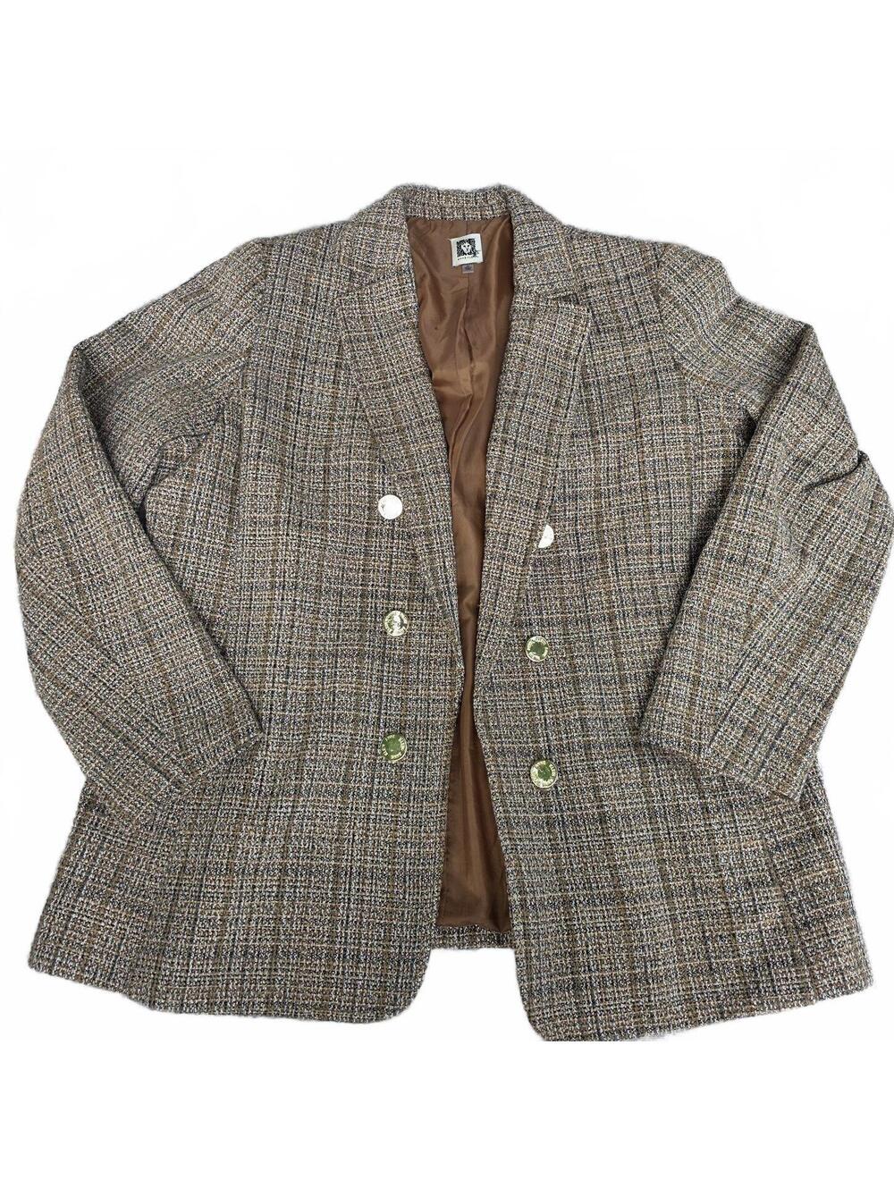 Anne Klein tweed brown and cream plaid blazer size XL